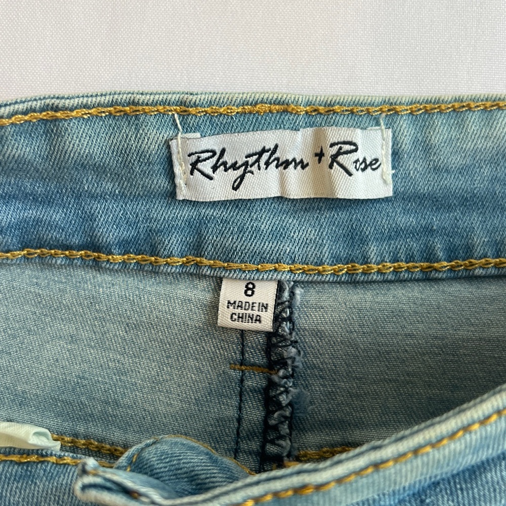 Rhythm + Rose Women Classic Light Blue Denim Skirt with Front Button Slit Size 8 - Picture 2 of 15